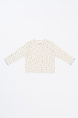 Flat lay of Avauma Aileen Bloom Cardigan in Milk Flower, lightweight baby cardigan with floral print, ideal for layering. Flat lay of Avauma Aileen Bloom Cardigan in Milk Flower, lightweight baby cardigan with floral print, ideal for layering.