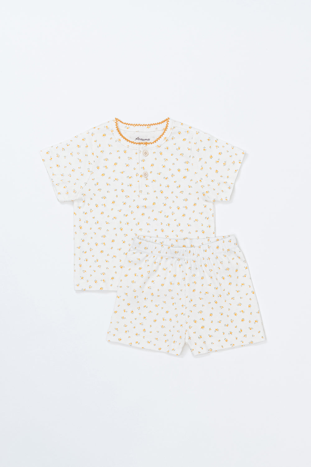 AVAUMA baby pajama set – lemon butter floral short sleeve top and shorts AVAUMA baby pajama set – lemon butter floral short sleeve top and shorts