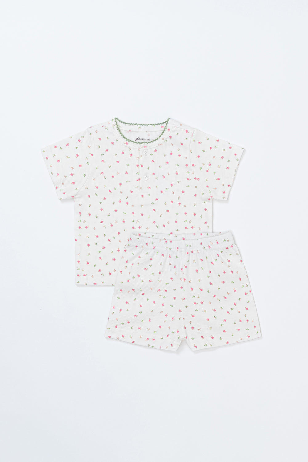 AVAUMA baby pajama set – sugar berry floral short sleeve top and shorts AVAUMA baby pajama set – sugar berry floral short sleeve top and shorts
