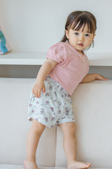 Toddler Standing in Avauma Fluffy Garden Melange Berry Shorts, Lightweight Cotton Shorts for Everyday Wear Toddler Standing in Avauma Fluffy Garden Melange Berry Shorts, Lightweight Cotton Shorts for Everyday Wear
