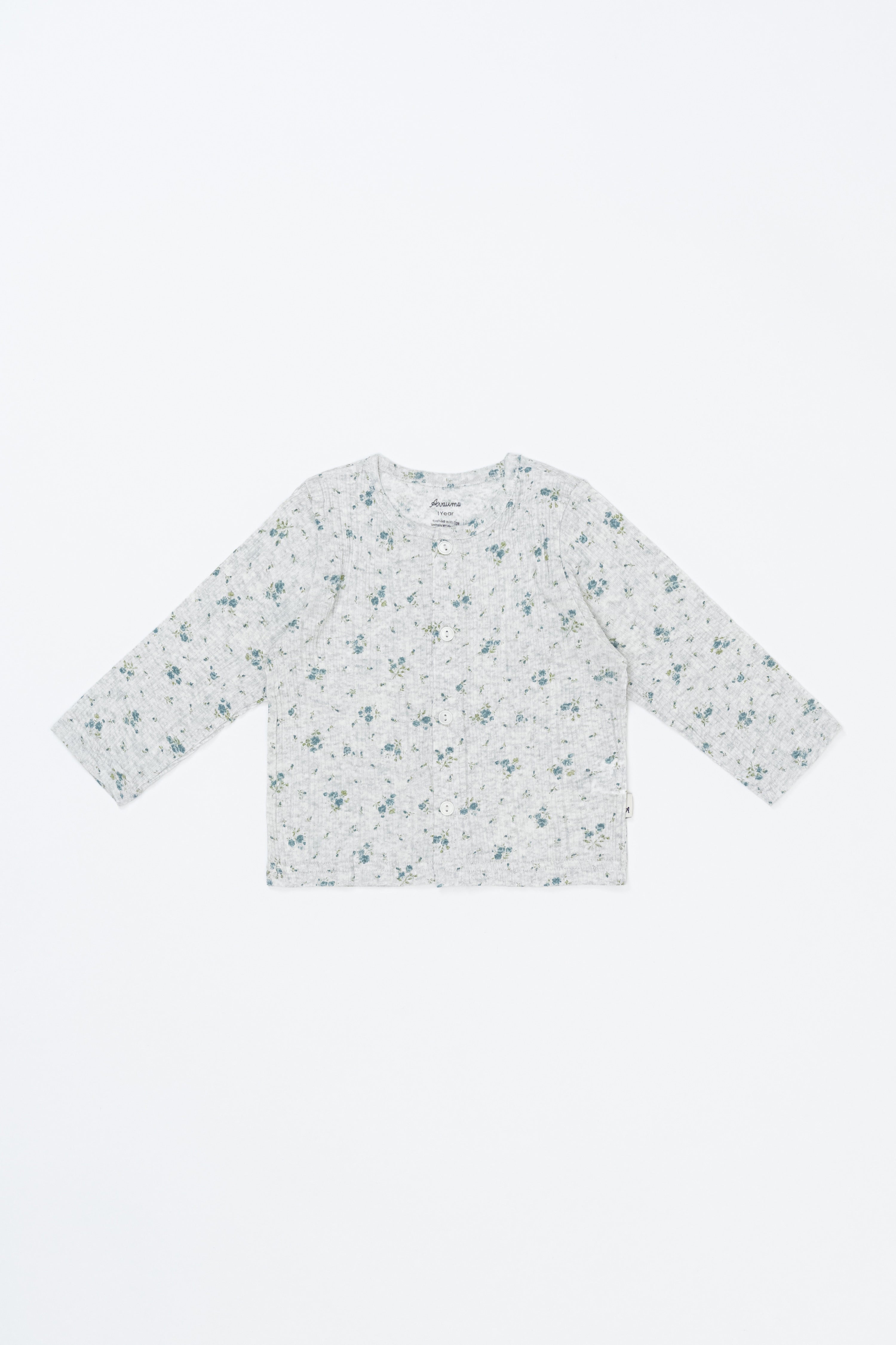 Flat lay of Avauma Littleshell cardigan in forest mint with long sleeves and floral print.
Flat lay of Avauma Littleshell cardigan in forest mint with long sleeves and floral print.