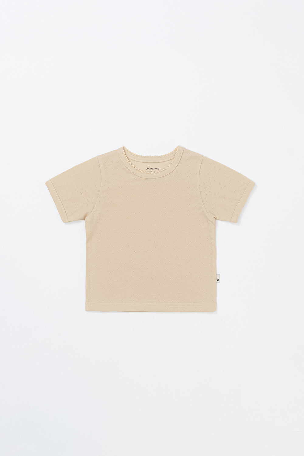 Oat beige short sleeve baby t-shirt with delicate lace trim – Avauma
 Oat beige short sleeve baby t-shirt with delicate lace trim – Avauma