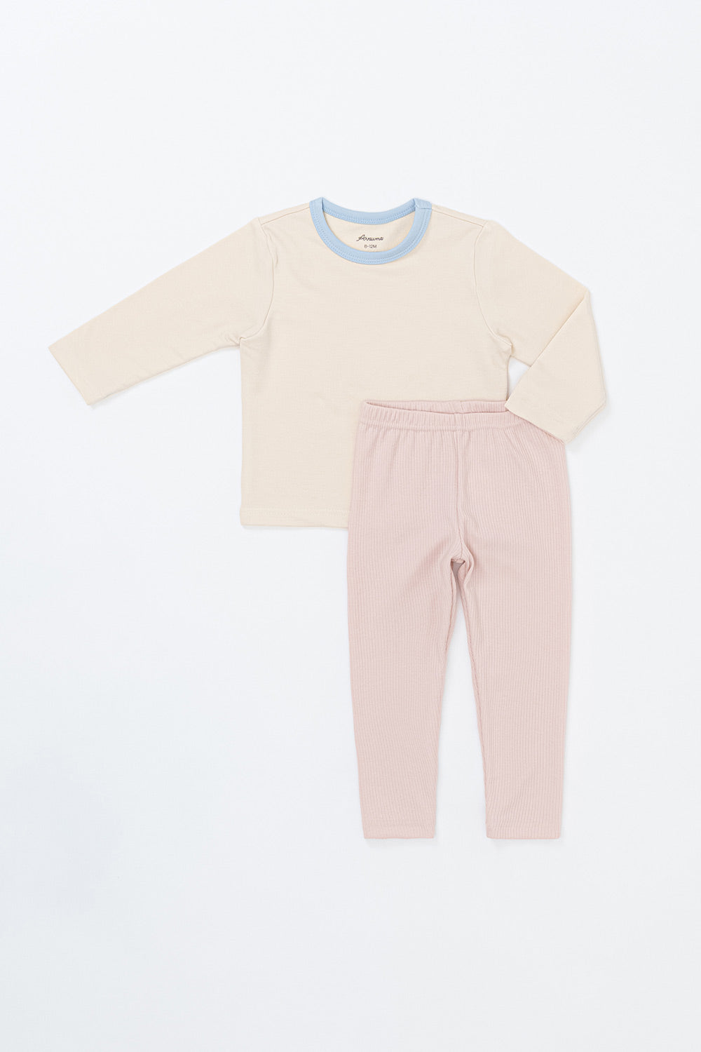 Avauma newborn and toddler girl ribbed pajama set in Vanilla Sky – soft cream and pink baby sleepwear Avauma newborn and toddler girl ribbed pajama set in Vanilla Sky – soft cream and pink baby sleepwear