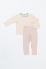Avauma newborn and toddler girl ribbed pajama set in Vanilla Sky – soft cream and pink baby sleepwear Avauma newborn and toddler girl ribbed pajama set in Vanilla Sky – soft cream and pink baby sleepwear