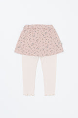 Avauma flower skirt leggings in cream pink laid flat on white background, featuring tiny floral print and soft elastic waistband  Avauma flower skirt leggings in cream pink laid flat on white background, featuring tiny floral print and soft elastic waistband