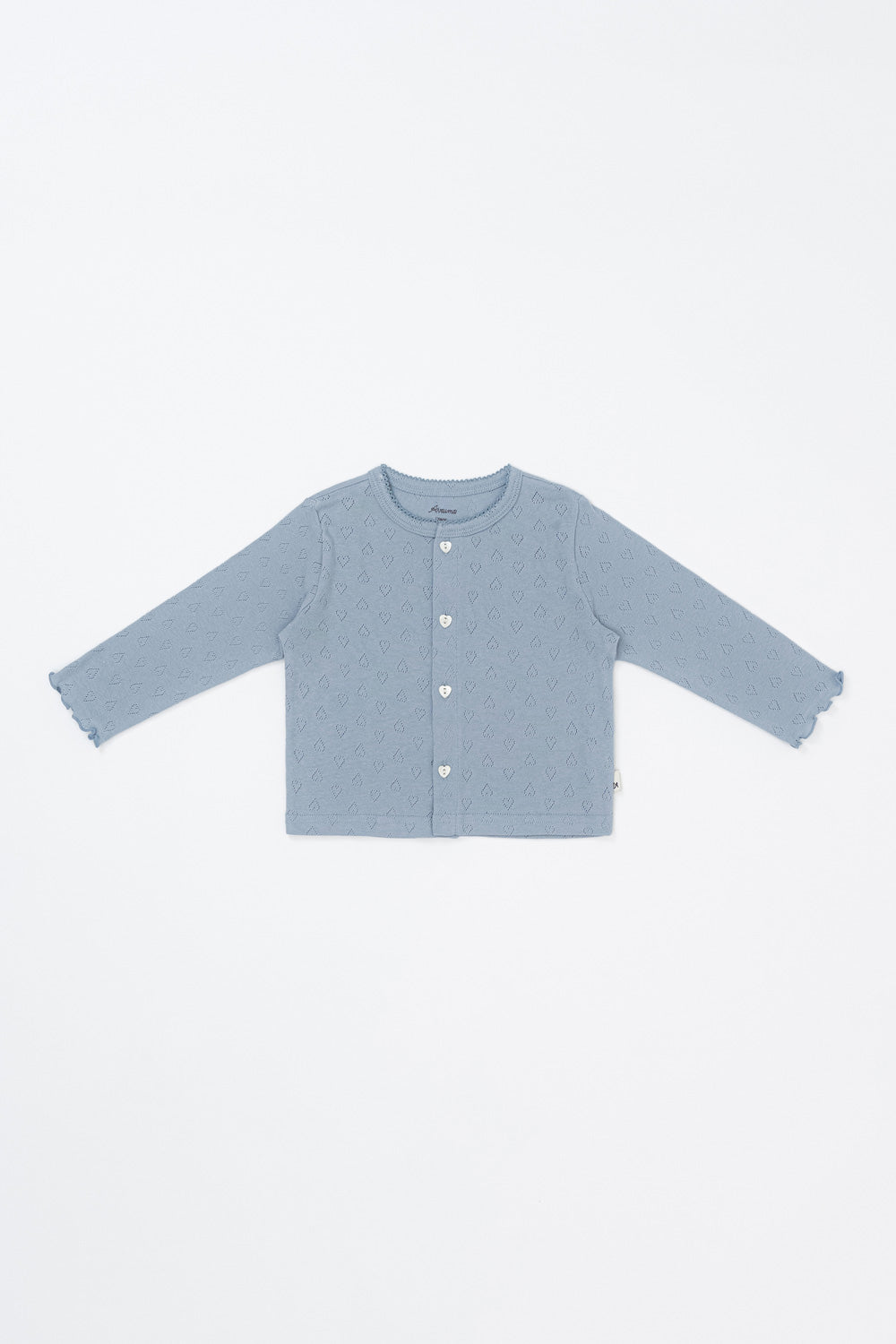 Avauma Haze Heart baby cardigan in Skybloom blue, soft cotton knit sweater for toddler girls or boys Avauma Haze Heart baby cardigan in Skybloom blue, soft cotton knit sweater for toddler girls or boys
