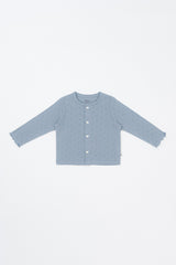 Avauma Haze Heart baby cardigan in Skybloom blue, soft cotton knit sweater for toddler girls or boys Avauma Haze Heart baby cardigan in Skybloom blue, soft cotton knit sweater for toddler girls or boys