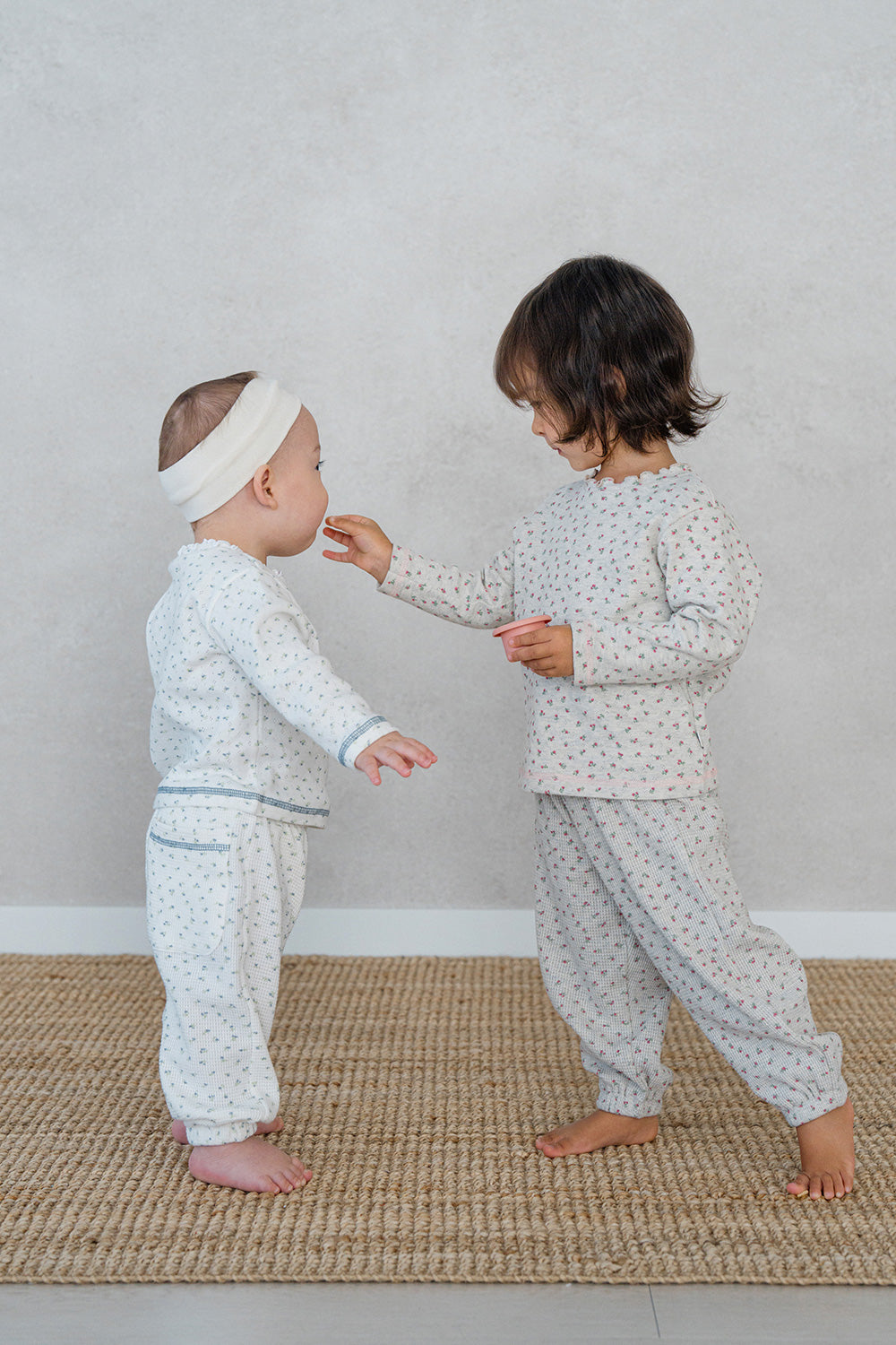 Toddlers in Avauma Spring Cream Ivory pajamas – floral waffle cotton sleepwear for baby girls
 Toddlers in Avauma Spring Cream Ivory pajamas – floral waffle cotton sleepwear for baby girls