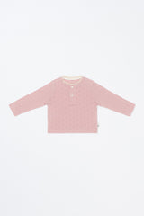 Avauma Lovely Breeze Henley Shirt in Soft Peony – Long sleeve baby top with delicate lace trim Avauma Lovely Breeze Henley Shirt in Soft Peony – Long sleeve baby top with delicate lace trim
