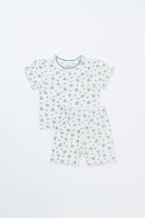 Avauma Petit Ruffle Bluebell short sleeve set, baby girl's summer outfit with bluebell floral print, ruffle sleeves, and matching shorts on white background.
Avauma Petit Ruffle Bluebell short sleeve set, baby girl's summer outfit with bluebell floral print, ruffle sleeves, and matching shorts on white background.