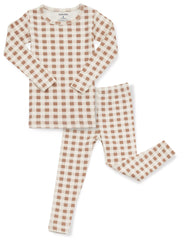 AVAUMA Creamy Check Long Pajama Camel Check Pattern