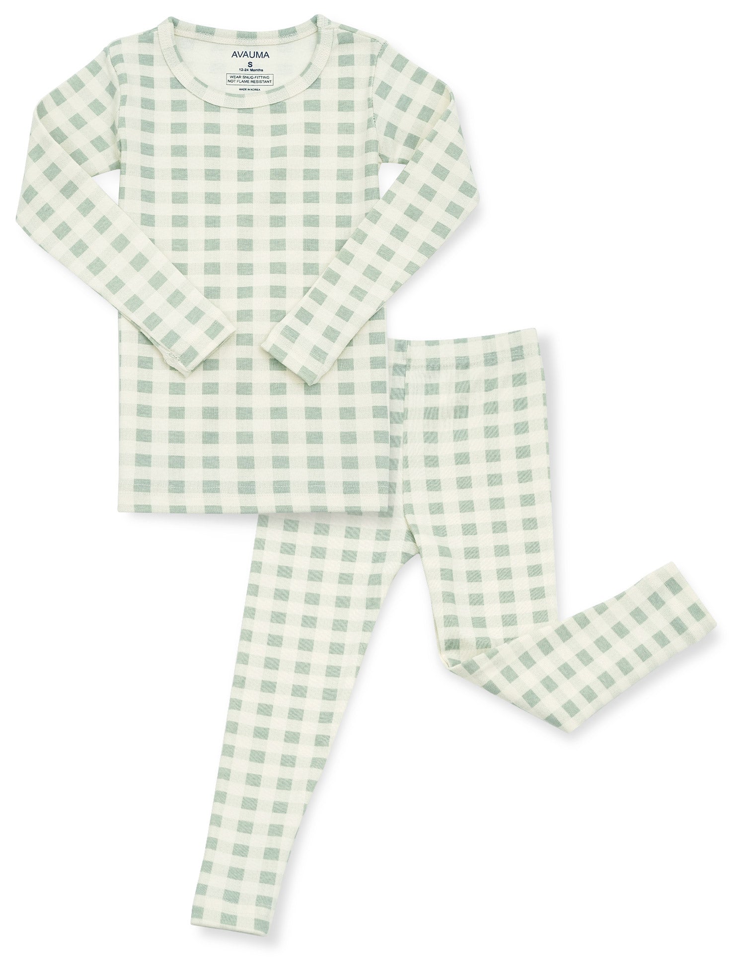 AVAUMA Creamy Check Long Pajama Mint Check Pattern