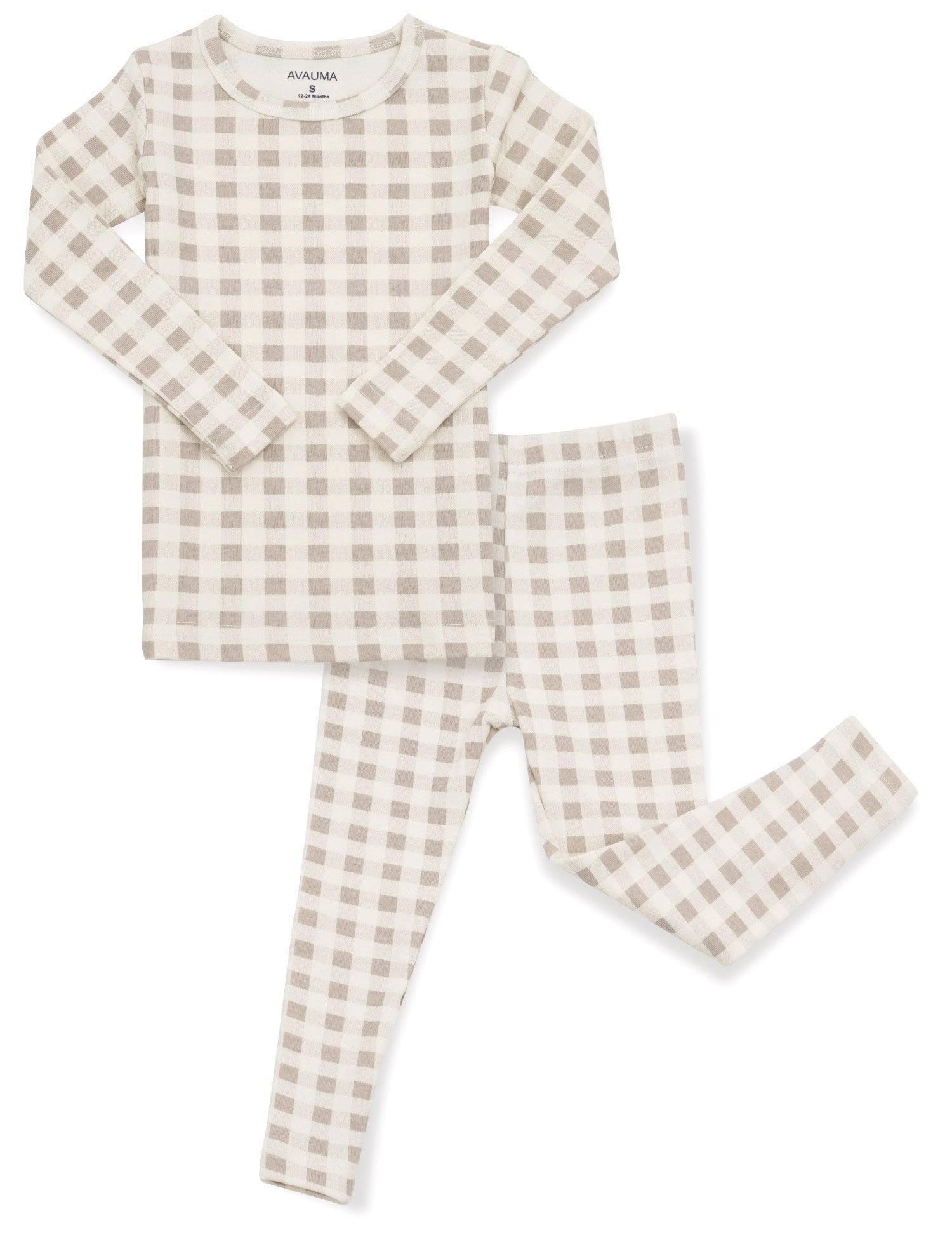 AVAUMA Creamy Check Long Pajama Light Beige Check Pattern