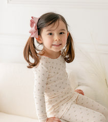 AVAUMA Roses Long Sleeve Set Ivory Ruffle Shirring  These pajamas have a stylish 'Ruffle Shirring' design and are soft, stretchy, and comfortable.