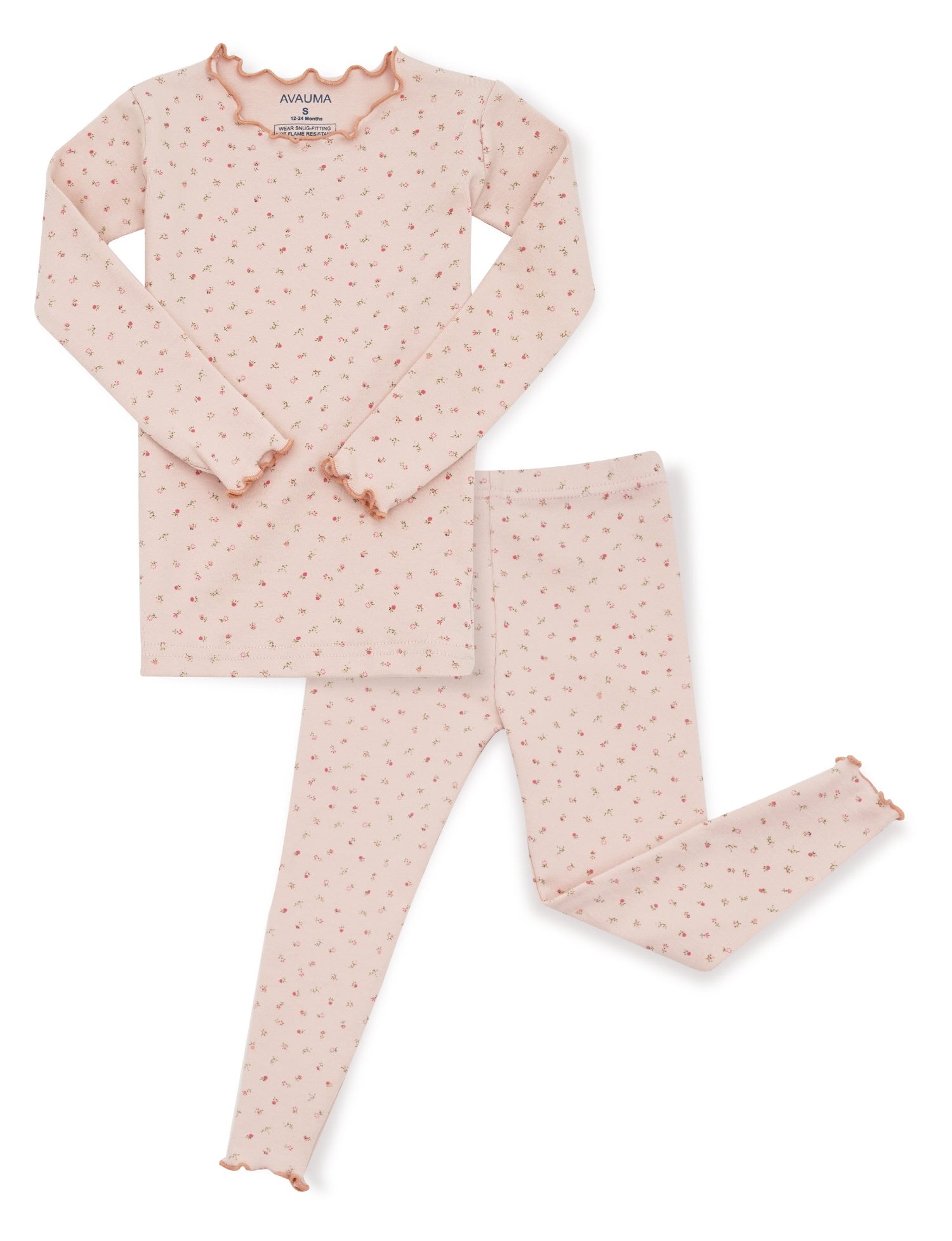 AVAUMA Momo Long Sleeve Set Pink Ruffle Shirring