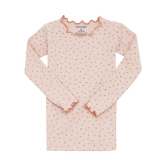 AVAUMA Momo Long Sleeve Set Pink Ruffle Shirring These pajamas have a stylish 'Ruffle Shirring' design and are soft, stretchy, and comfortable.