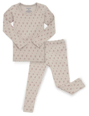 AVAUMA Violet Long Pajama Beige Flower Pattern