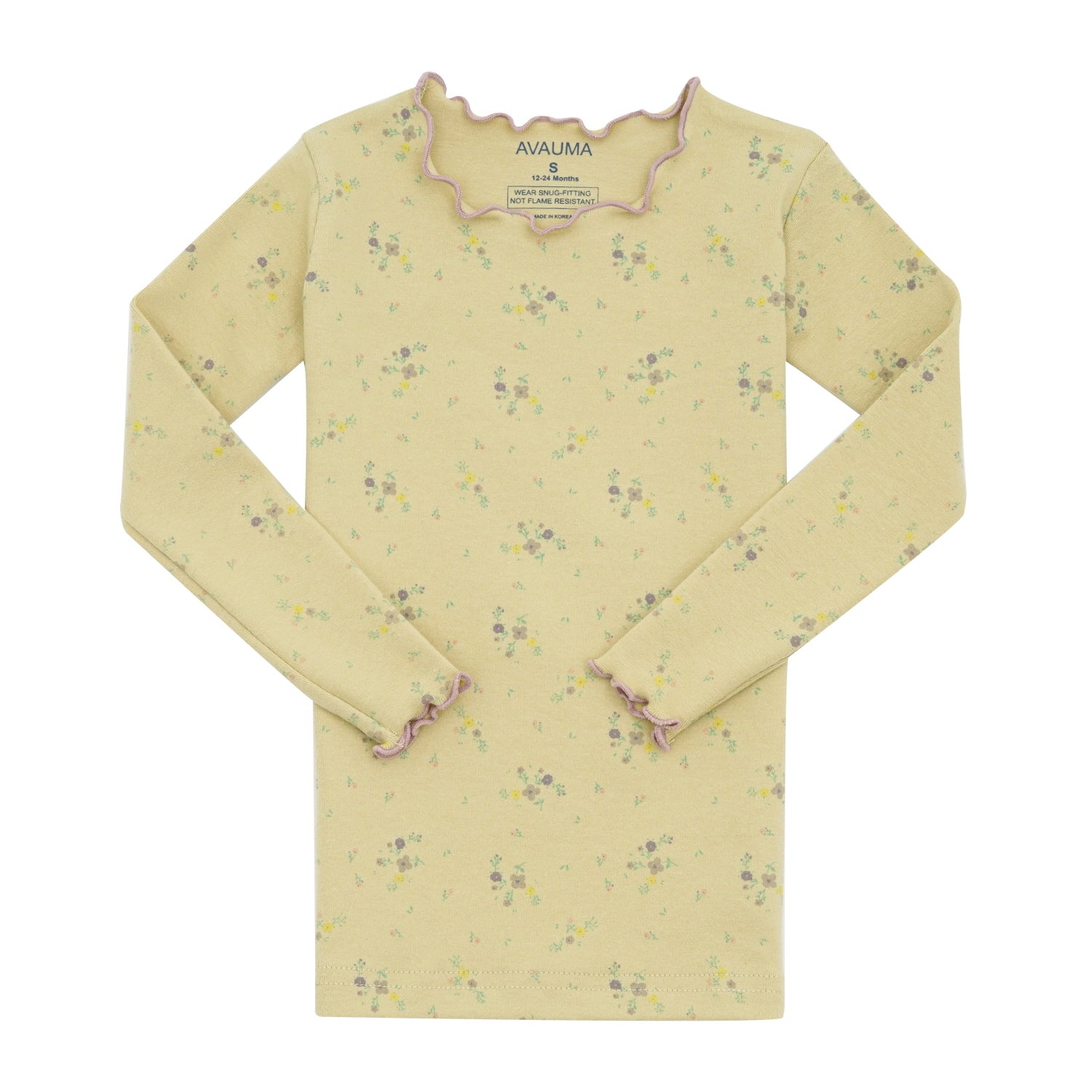 AVAUMA Bling Long Sleeve Set Mustard Yellow Ruffle Shirring These pajamas have a stylish 'Ruffle Shirring' design and are soft, stretchy, and comfortable.