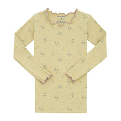 AVAUMA Bling Long Sleeve Set Mustard Yellow Ruffle Shirring These pajamas have a stylish 'Ruffle Shirring' design and are soft, stretchy, and comfortable.