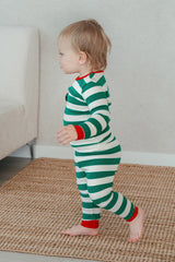 Holiday Long Sleeve Pajama Set - Jolly Stripe Green Redcuff