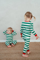 Holiday Long Sleeve Pajama Set - Jolly Stripe Green Redcuff