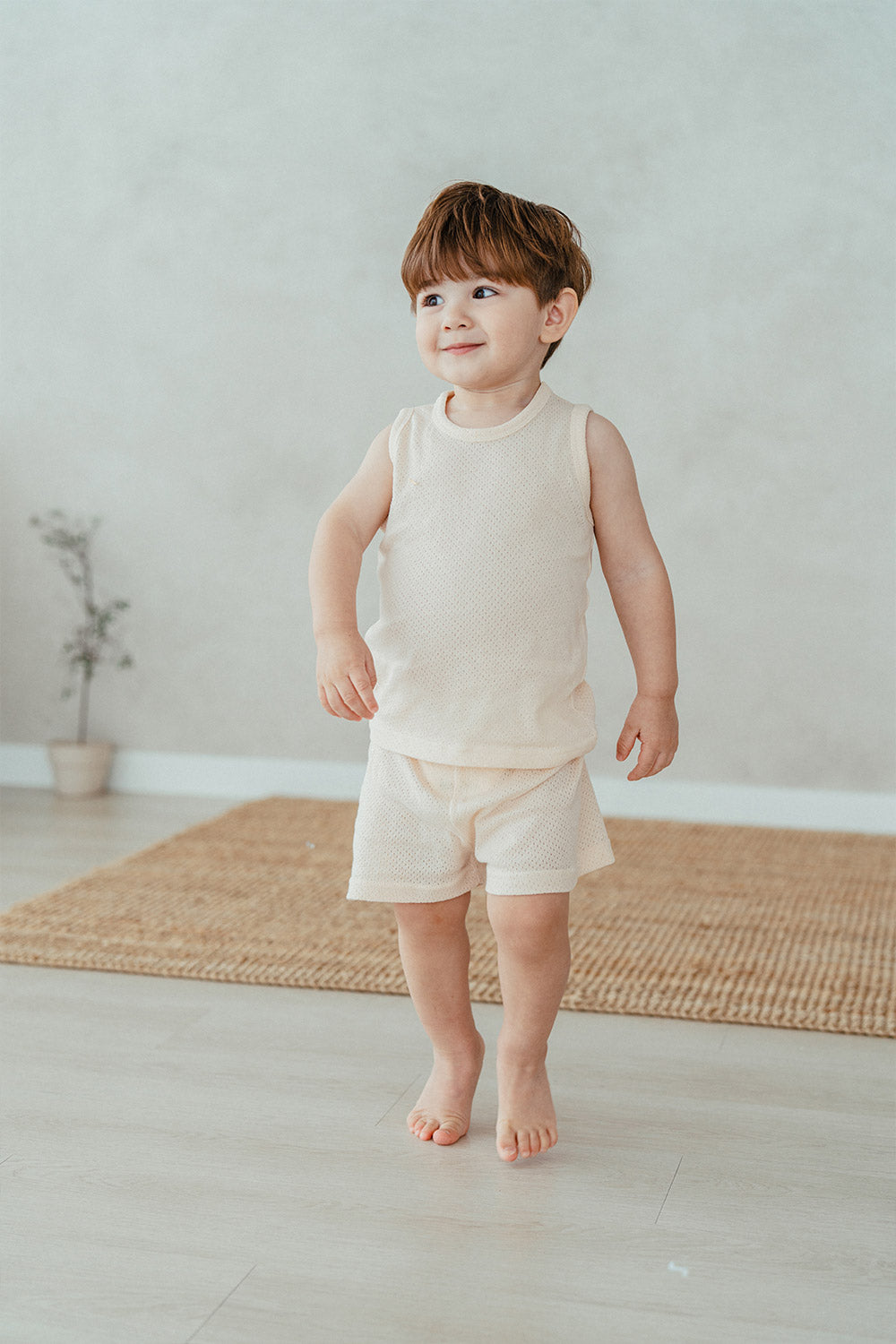 Modal Cool Comfort Tank Set - Cream. Breathability: The blend of cotton and modal provides excellent breathability, ensuring kids stay cool even in hot and humid weather.