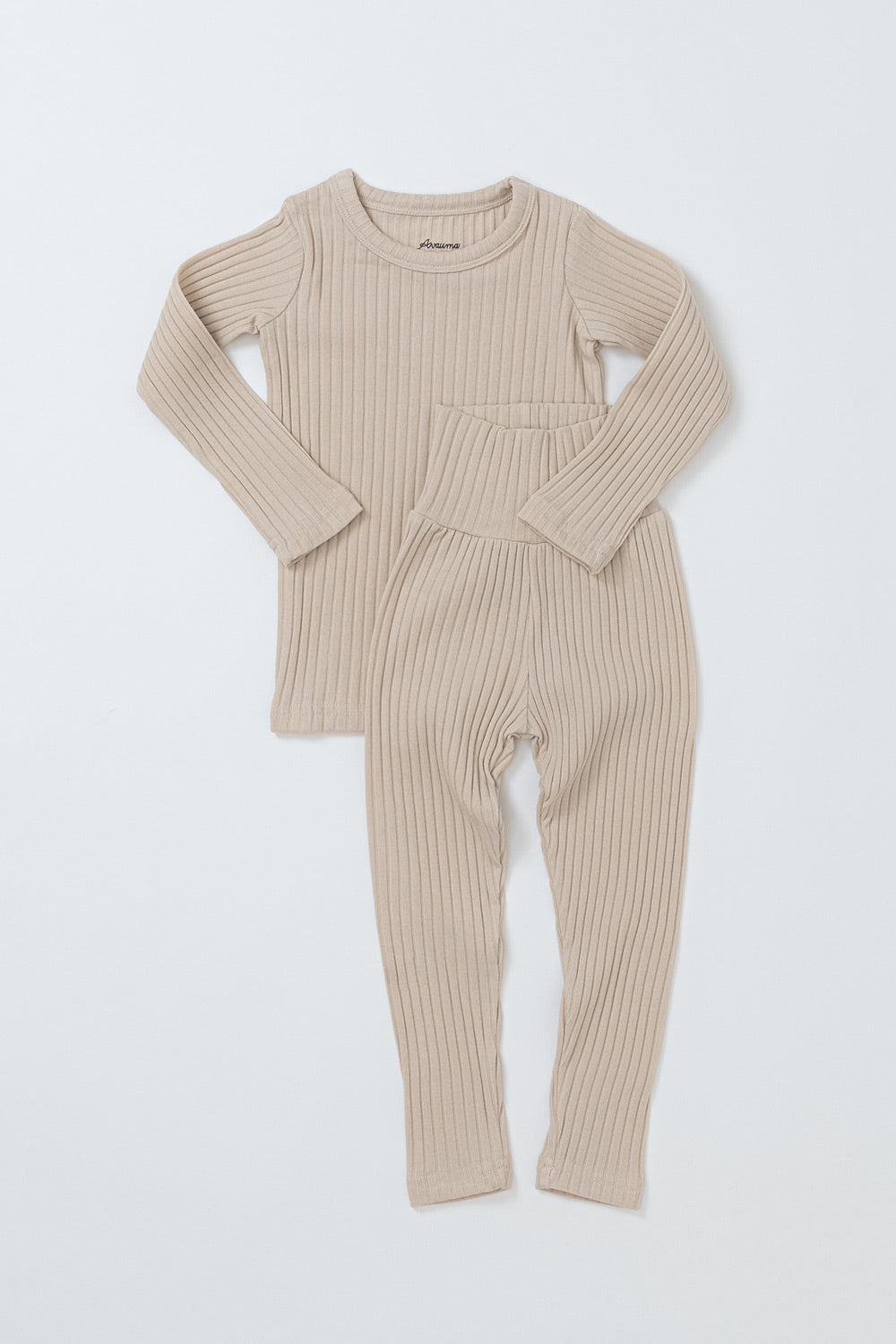 Soft ribbed baby pajamas set in Crimson Caramel color by Avauma, long sleeve cotton sleepwear for comfortable baby sleep