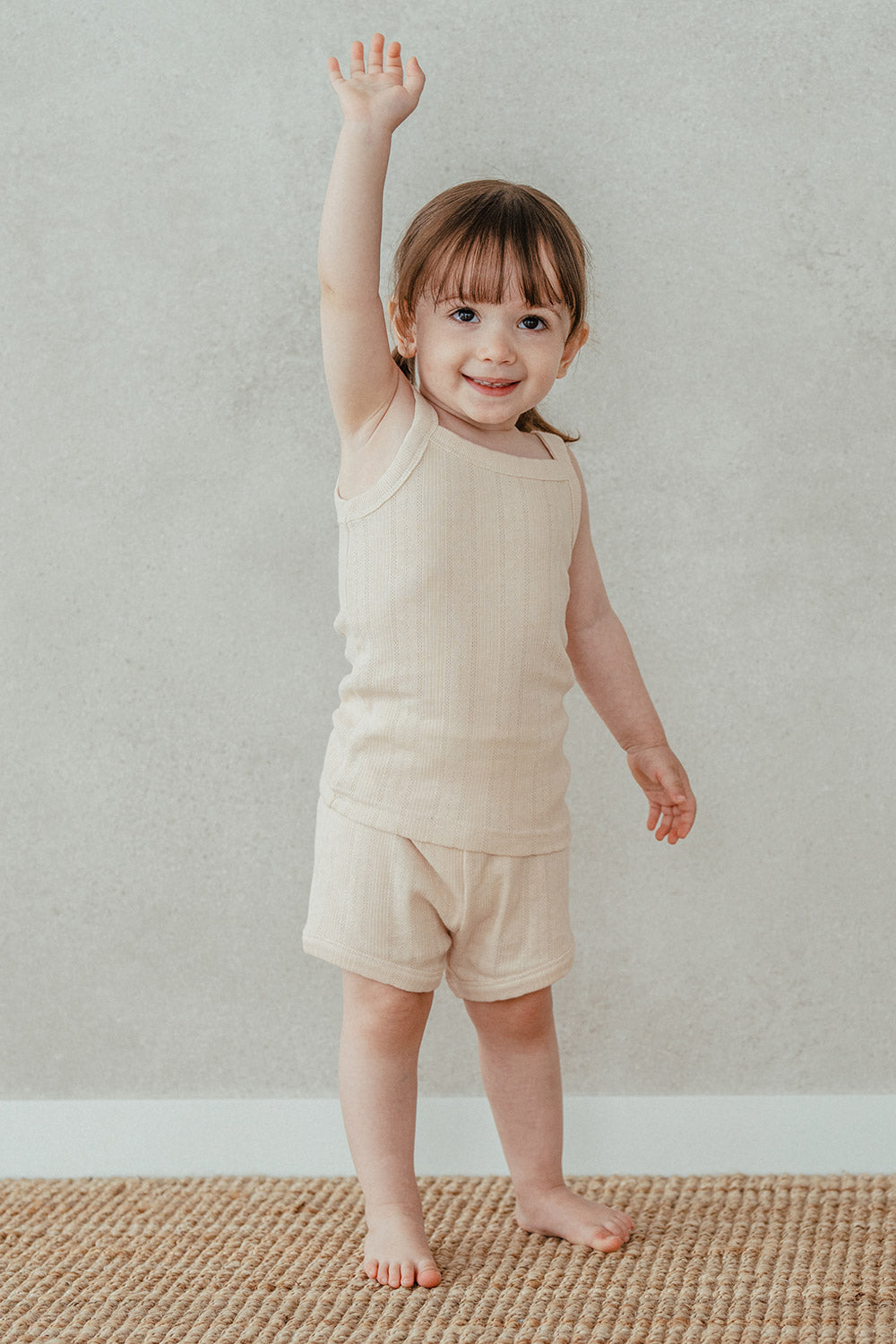 The stylish eyelet tank top set is perfect for outings to the grocery store, shopping mall, or nearby park. The unique and beautiful eyelet fabric enhances your child's style while ensuring comfort and breathability without slipping straps, making it an excellent choice for kids' outerwear.