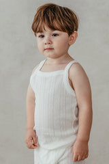 The stylish eyelet tank top set is perfect for outings to the grocery store, shopping mall, or nearby park. The unique and beautiful eyelet fabric enhances your child's style while ensuring comfort and breathability without slipping straps, making it an excellent choice for kids' outerwear.