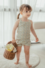 The stylish eyelet tank top set is perfect for outings to the grocery store, shopping mall, or nearby park. The unique and beautiful eyelet fabric enhances your child's style while ensuring comfort and breathability without slipping straps, making it an excellent choice for kids' outerwear.