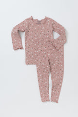 Avauma Mini Fleur Long Sleeve Set - Frill Ellapink, a pink pajama set for babies with a floral print and frill accents, perfect for bedtime comfort.