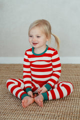 Holiday Long Sleeve Pajama Set - Jolly Stripe Greencuff