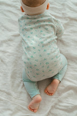 Picot Flower Bodysuit & Pants Set - Pebble Green