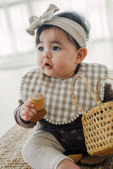 Creamy Gingham Bib - Sand Beige