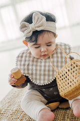 Creamy Gingham Bib - Sand Beige