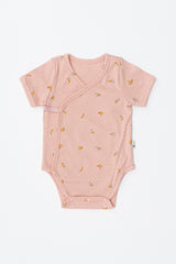 Avauma baby bodysuit short sleeve wrap style pink banana print newborn outfit