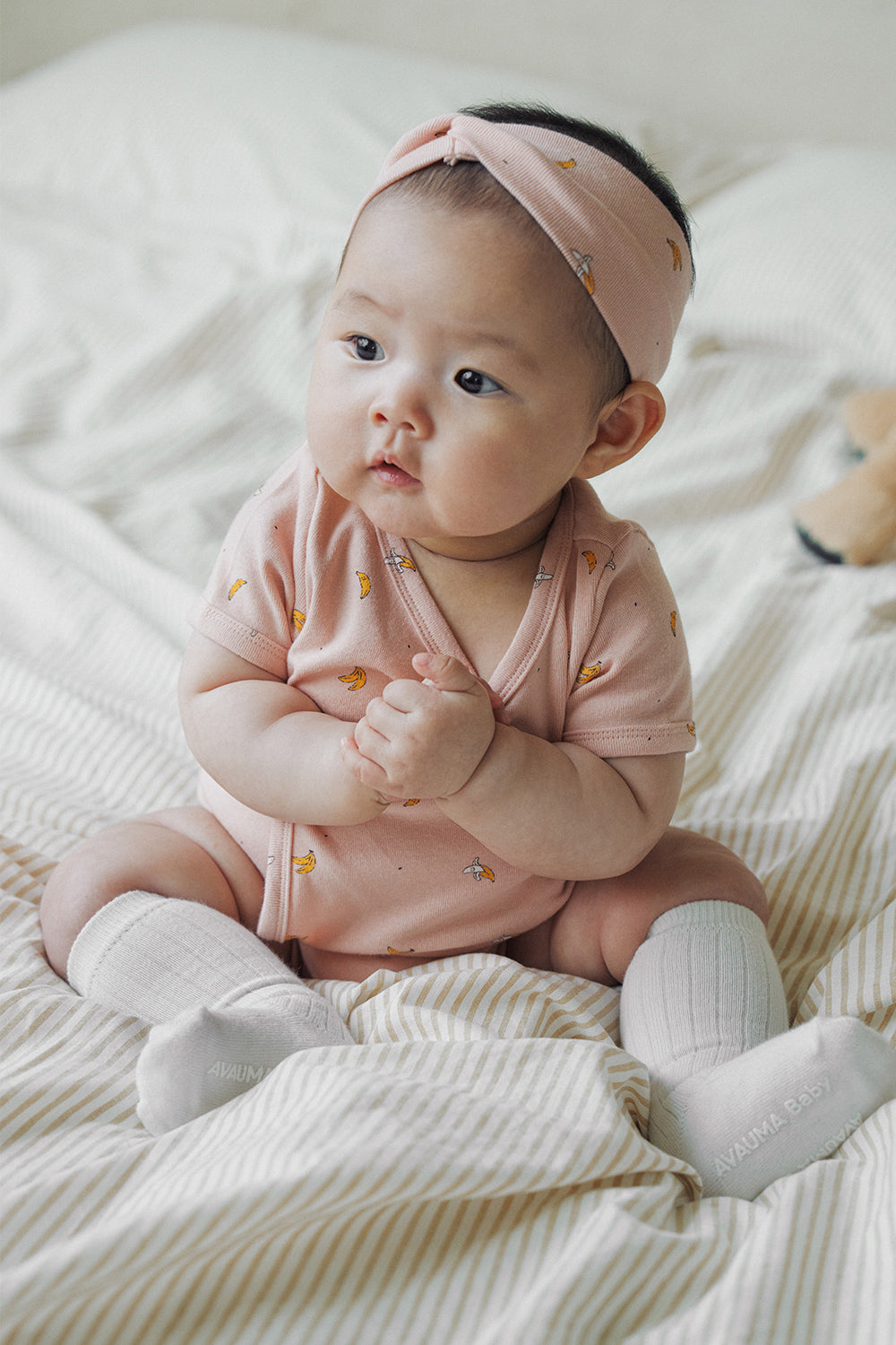 Avauma baby wearing bodysuit short sleeve pink banana print soft cotton baby outfit