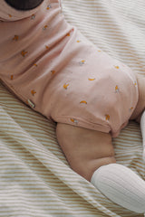 Avauma baby bodysuit close up pink banana print soft cotton baby clothing detail