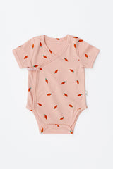 Avauma baby bodysuit short sleeve wrap style pink carrot print newborn outfit