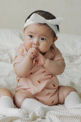 Avauma baby wearing bodysuit short sleeve wrap style pink carrot print soft cotton baby outfit