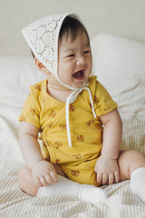 Avauma baby wearing bodysuit short sleeve wrap style yellow bear print soft cotton baby outfit