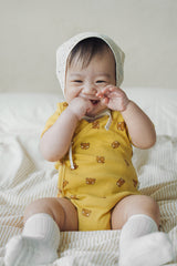 Avauma baby bodysuit outfit short sleeve yellow bear print comfortable newborn daily wear