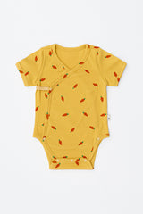 Avauma baby bodysuit short sleeve wrap style yellow carrot print newborn outfit