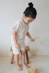 Avauma baby pajama floral detail dreamy flower short sleeve setup rosy cream soft cotton close up