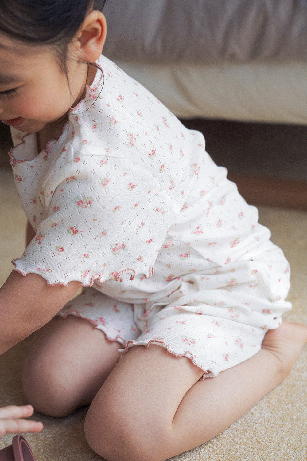 Avauma baby outfit wearing dreamy flower short sleeve setup rosy cream natural baby daily styling