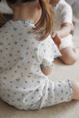 Avauma baby pajama floral detail dreamy flower short sleeve setup sage blue soft cotton close up