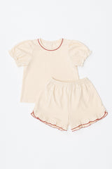 Avauma baby girl cream lace pajama set puff sleeve summer outfit