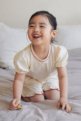 Avauma toddler girl cream pajama set scallop lace detail puff sleeve