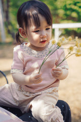 Close-up of Avauma Pink Ivory ribbed floral tee for toddlers