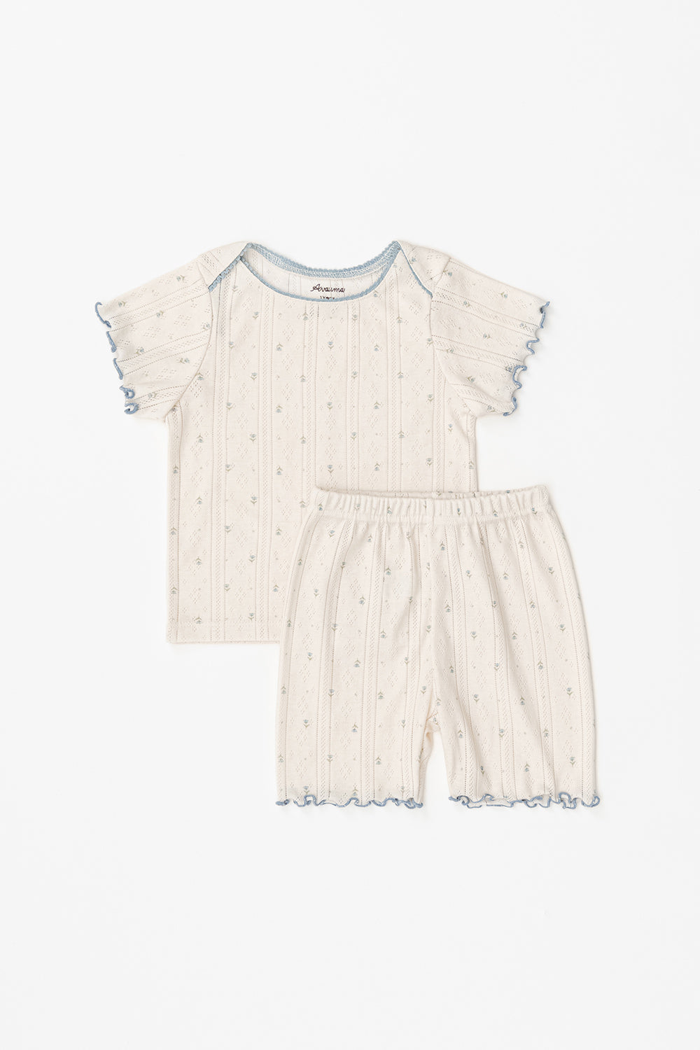 Avauma baby summer short sleeve set cream blue trim cotton outfit